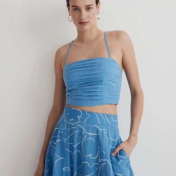 NWT Madewell Poplin Strappy Crop Top Crinkle Size 6 in Ornamental Blue - Picture 3 of 10